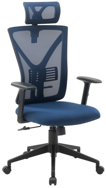 Ergonomická kancelářská židle má sedák očalouněn modrou látkou a díky nastavitelným možnostem se přizpůsobí vašim potřebám - oceníte například nastavitelnost loketní opěrky