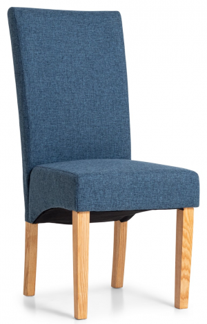 Jídelní elegantní jídelní židle s vysokým opěradlem se hodí do každé jídelny. v kombinaci modrého látkového čalounění a nožek z masivního dřeva.  - židle na SEDI.cz