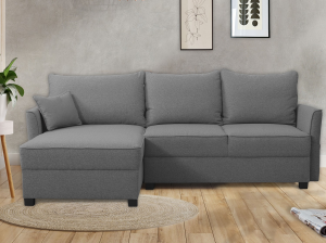 Elegantní rohová sedací souprava si vás získá pro komfortně měkké sezení i praktičnost - očalouněna příjemnou tkaninou v barvě šedá