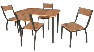 Set stůl a židle praktický 5-dílný jídelní set obsahuje obdélný jídelní stůl a 4 židle. nábytek má stabilní konstrukci v tmavě hnědém provedení a příjemně ladí ke světlému dubu artisan.  - Jídelní sety a soupravy na SEDI.cz