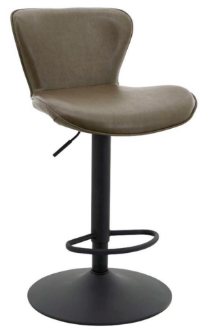 Moderní barová židle s bederní opěrkou nabízí pohodové posezení u barového stolu. otočný sedák je očalouněn ekokůží v barvě světle hnědá. černou kovová konstrukce s podnožkou lze standardně výškově nastavovat a přizpůsobit si tak výšku sezení podle potřeby.  - židle na SEDI.cz