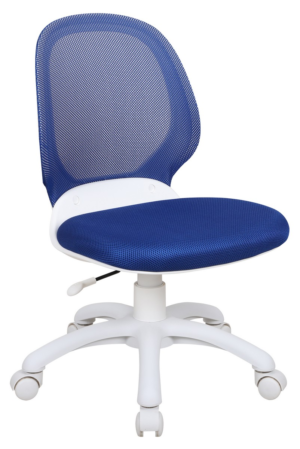 Moderní dětská židle k psacímu nebo pc stolu má bílou konstrukci vybavenou funkcí výškového nastavení. očalouněna látkou ze síťoviny v barvě modrá.  - židle na SEDI.cz
