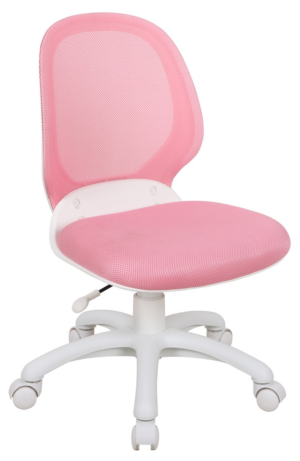 Moderní dětská židle k psacímu nebo pc stolu má bílou konstrukci vybavenou funkcí výškového nastavení. očalouněna látkou ze síťoviny v barvě růžová.  - židle na SEDI.cz
