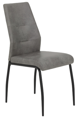 Jídelní židle s pohodlně tvarovaným opěradlem je očalouněna stylovou látkou ve vintage optice broušené kůže v barvě šedá. stabilní kovové nohy v černém provedení můžete univerzálně kombinovat k jídelním stolům na kovové i dřevěné konstrukci.  - židle na SEDI.cz