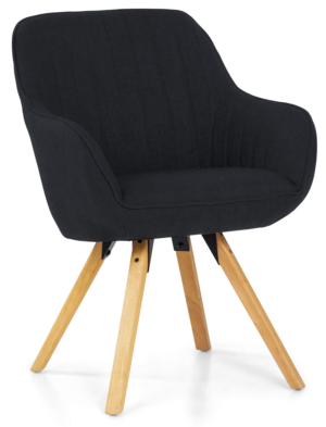 Jídelní elegantní jídelní židle na dřevěné podnoži má zaoblený tvar křesílka a nabízí tak pohodlné sezení. otočný sedák očalouněn látkou v barvě černá.  - židle na SEDI.cz