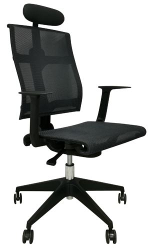 Moderní kancelářská židle v anatomickém tvaru má výškově nastavitelnou opěrku hlavy pro váš komfort. sedací a opěrná část z pružné prodyšné látky v barvě šedo-černá.  - židle na SEDI.cz