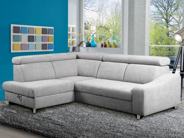 Moderní rohová sedací souprava elegantních tvarů nabídne komfort bez kompromisu i v menším obývacím pokoji. nastavitelné zádové opěrky