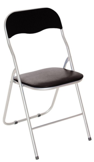Praktická židle se skládací kovovou konstrukcí a sedákem potaženým černou ekokůží. snadno složíte a uložíte v případě potřeby.  - židle na SEDI.cz