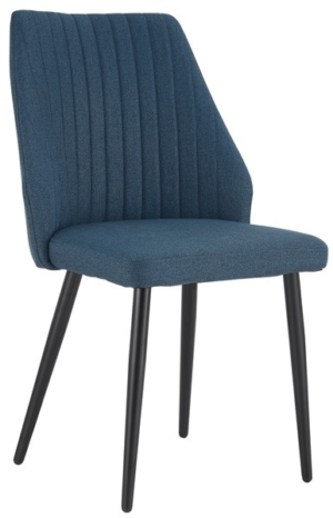 Jídelní elegantní jídelní židle na kovových nohách má pohodlně zaoblený design opěradla. očalouněna látkou v tmavě modrém odstínu a zvýrazněna atraktivním svislým proševem.  - židle na SEDI.cz