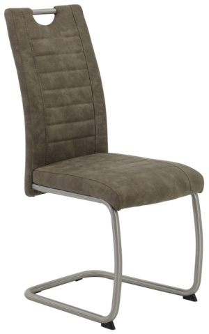 Jídelní pohodlně tvarovaná jídelní židle na kovové podnoži je vybavena praktickým madlem pro snazší manipulaci. látkový potah v šedo-hnědé vintage optice doplňuje zajímavé prošívání. židle se také vyznačuje zvýšenou nosností.  - židle na SEDI.cz