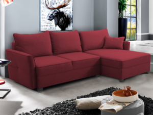 Elegantní rohová sedací souprava si vás získá pro komfortně měkké sezení i praktičnost - očalouněna příjemnou tkaninou v barvě červená