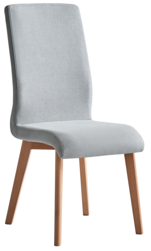 Jídelní elegantní čalouněná židle na dřevěné podnoži se bude hodit do útulně zařízené jídelny. polstrovaná sedací a opěrná část potažena jemně strukturovanou látkou v barvě světle šedá.  - židle na SEDI.cz