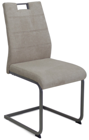 Jídelní moderní jídelní židle na tmavě šedé podnoži je doplněna kovovým madlem pro snadnou manipulaci při odsouvání od stolu. stabilní kovovou podnož doplňuje měkké látkové čalounění v barvě béžová.  - židle na SEDI.cz