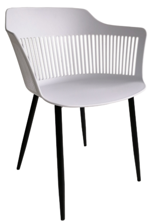 Jídelní židle z kovu a bílého polypropylenu má zajímavý zaoblený design a zároveň je odolná - může tak být umístěna nejen v interieru