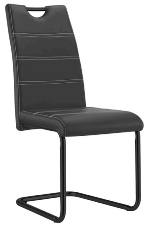 Jídelní moderní jídelní židle na černé kovové podnoži je doplněna praktickým madlem v horní části pro snazší manipulaci. očalouněna ekokůží v černé barvě.  - židle na SEDI.cz