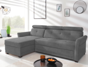 Rohová sedací souprava harris je ideální volbou do malého prostoru a univerzálním stylem pasuje do každého obýváku. potažena příjemnou látkou v barvě středně šedá