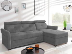 Rohová sedací souprava harris je ideální volbou do malého prostoru a univerzálním stylem pasuje do každého obýváku. potažena příjemnou látkou v barvě středně šedá