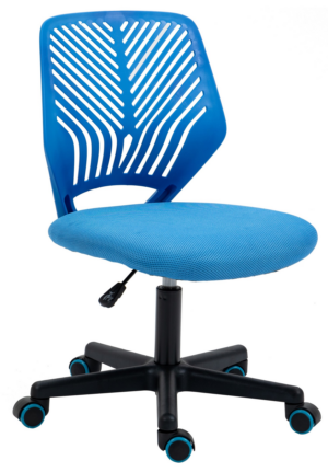 Dětská židle k psacímu stolu má měkce polstrovaný sedák potažen modrou látkou a nabízí možnost výškového nastavování.  - židle na SEDI.cz