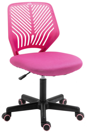 Dětská židle k psacímu stolu má měkce polstrovaný sedák potažen růžovou látkou a nabízí možnost výškového nastavování.  - židle na SEDI.cz